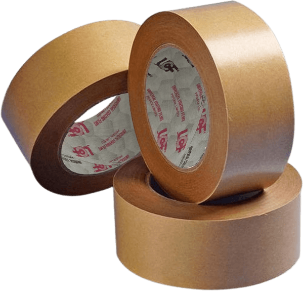 Three rolls of UCF brown BOPP packing tape stacked together